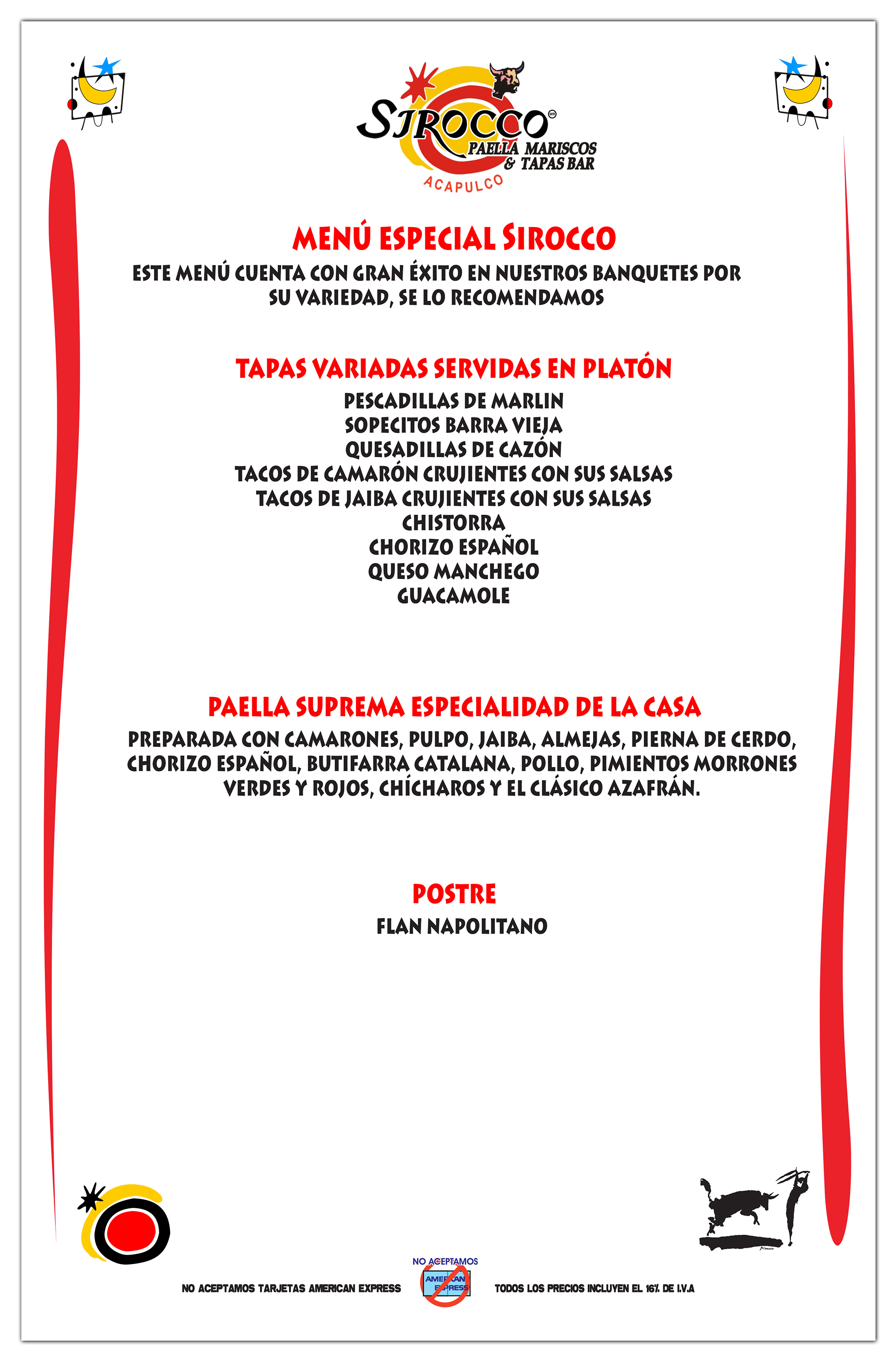 Menú Banquetes Sirocco Acapulco