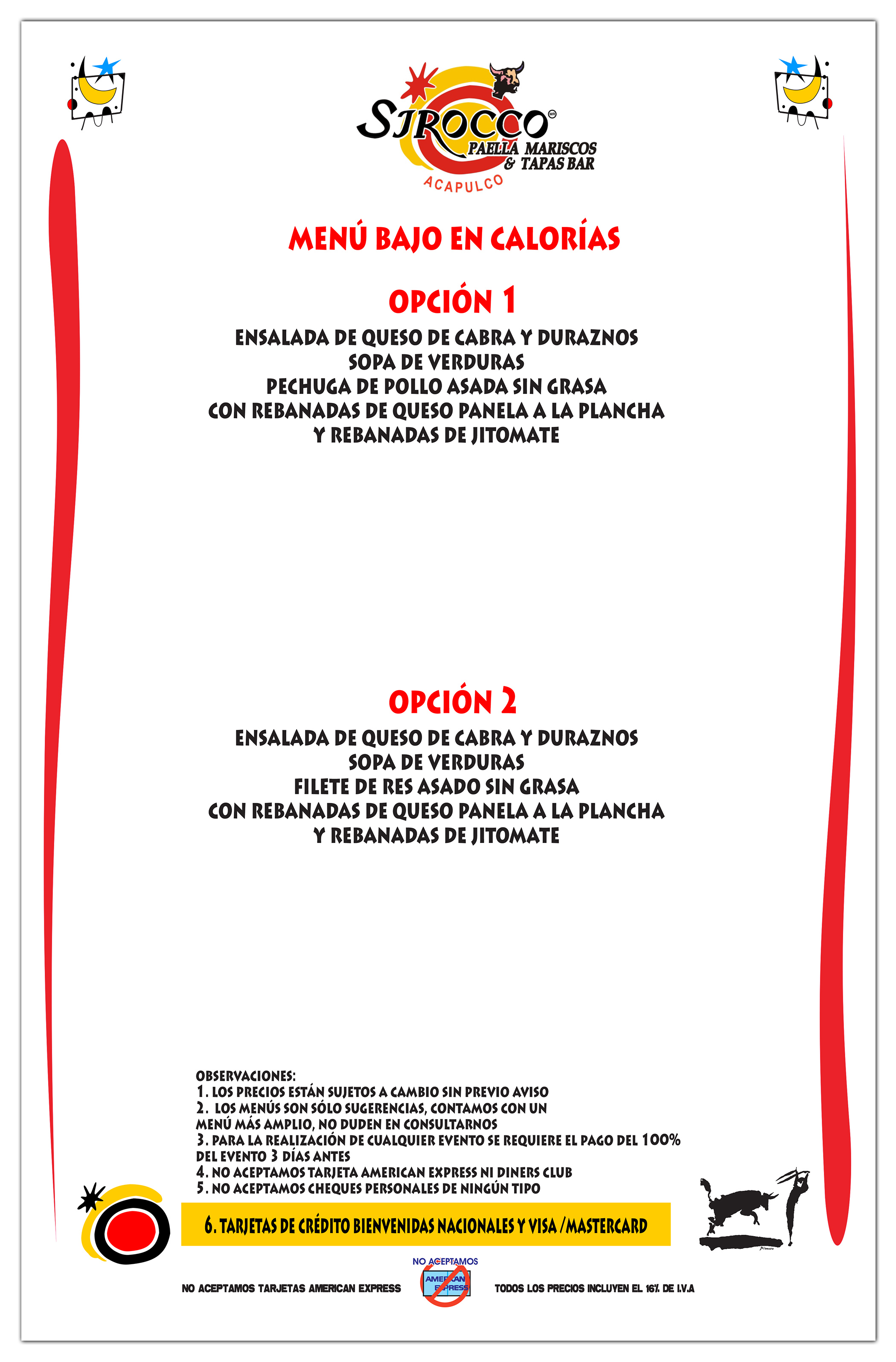 Menú Banquetes Sirocco Acapulco 