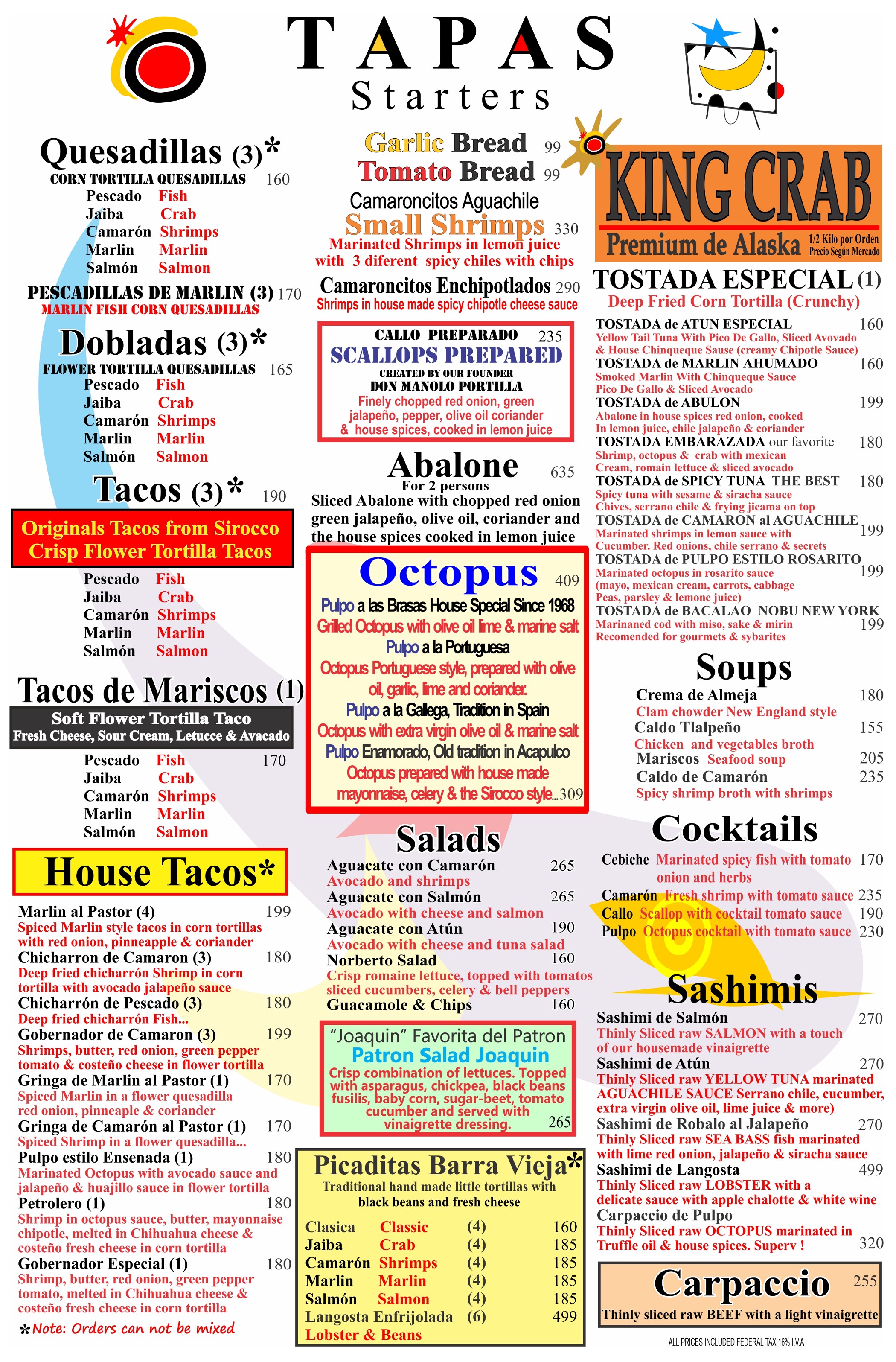 English Menu Sirocco Acapulco