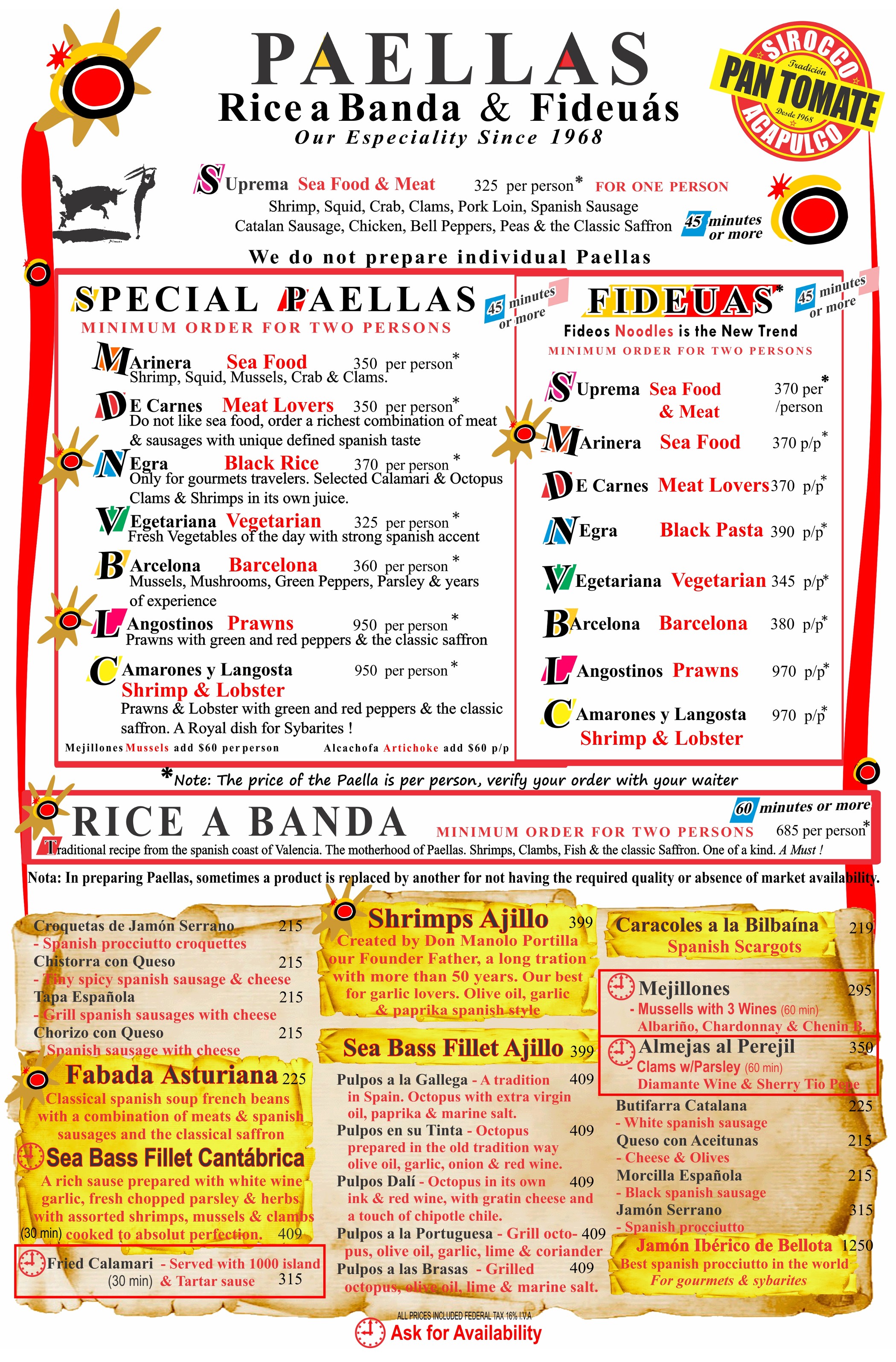 Paellas Menu Sirocco Acapulco